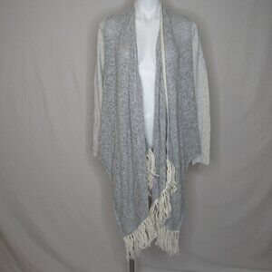 Lucky Lotus Brand Gray Fringed Knit Draping Cardigan Sweater Women's M Medium